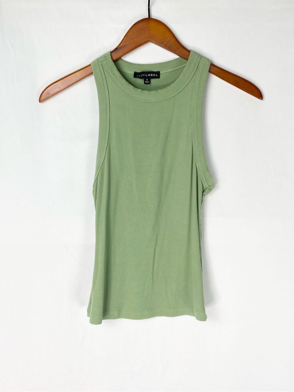 JLUXLABEL Ribbed High Neck Tank Size Small Stretch Green